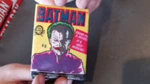 Pretty great that Keith found an unopened pack of collector cards from the 1989 Tim Burton Batman starring Jack Nicholson and Michael Keaton.